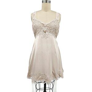VTG New Flora Nikrooz Lingerie Nightgown Womens L Champagne Satin Lace